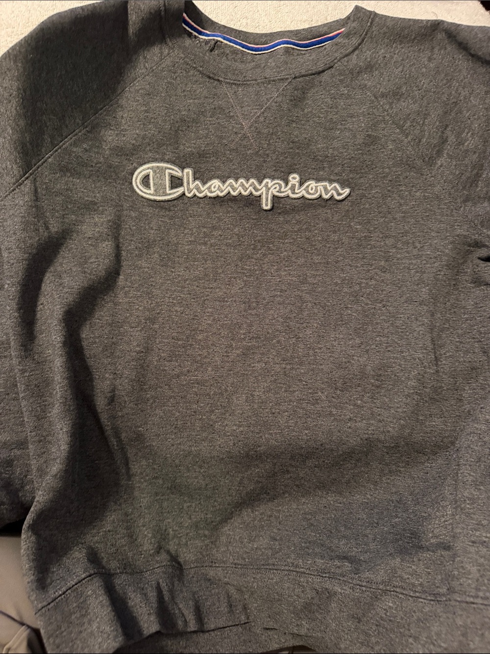 Champion Gray Crewneck Sweatshirt with Script Logo
